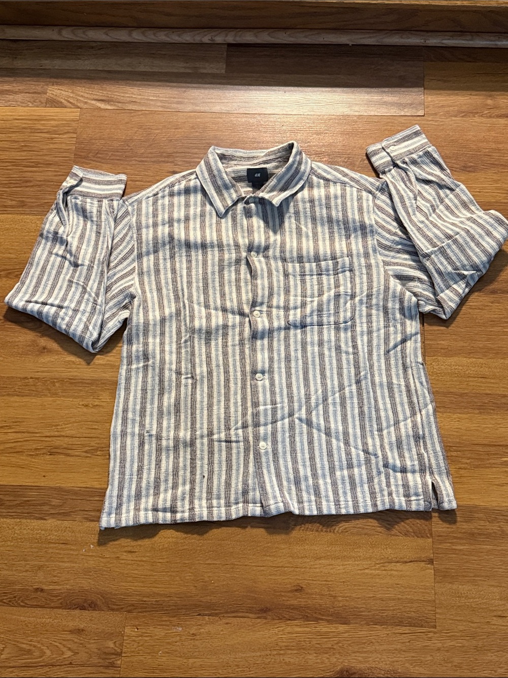 H&M Striped Dress Shirt - Brown, Blue and White